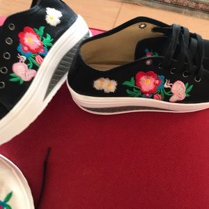 Canvas and embroidered sneakers with rubber sole